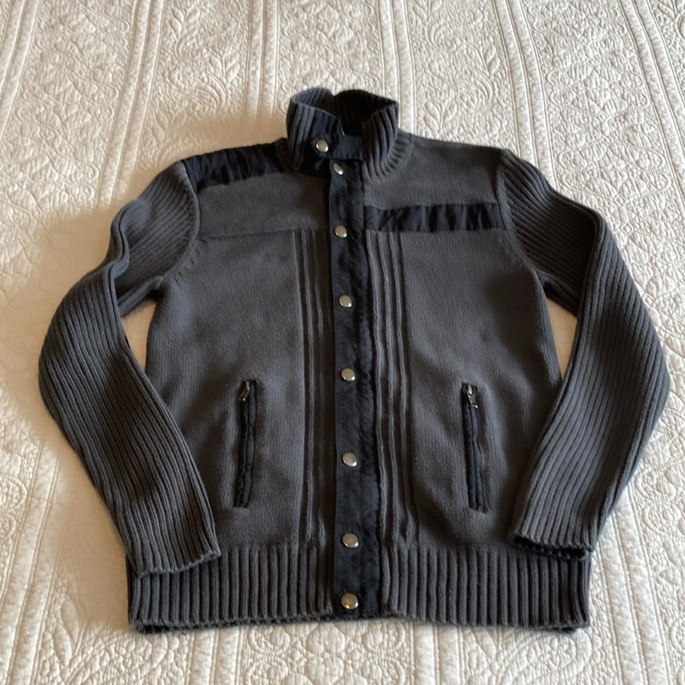 RW&CO. Men's Black and Grey Zip Cardigan with Snaps Size Medium